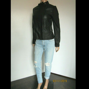 VINCE Texture Block Paper Leather Moto Jacket